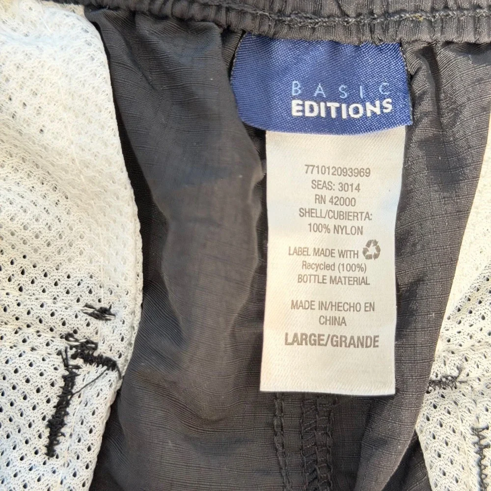 Basic Editions Mens Black Nylon Cargo Swim Trunks Mesh Lined Size Large 3014